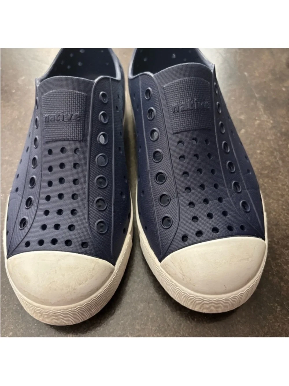 Native Navy Slip-On Water & Earth Shoes with White Toe Cap